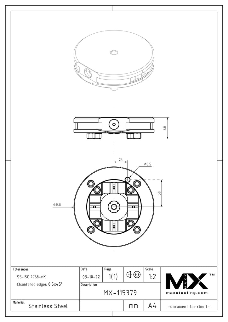 MaxxER (Erowa) Pallet G 148MM ER115379 Blank Premium SS Pallet